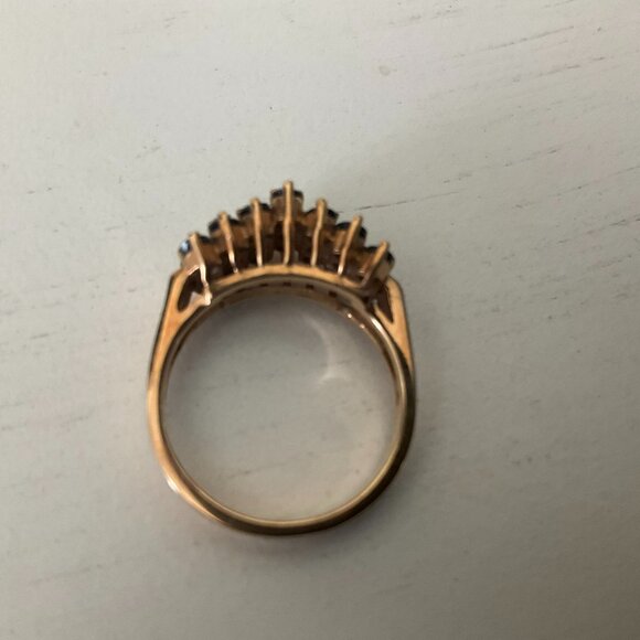 Vintage 14k solid gold and fancy dark blue sapphire and diamond ring - Picture 5 of 6